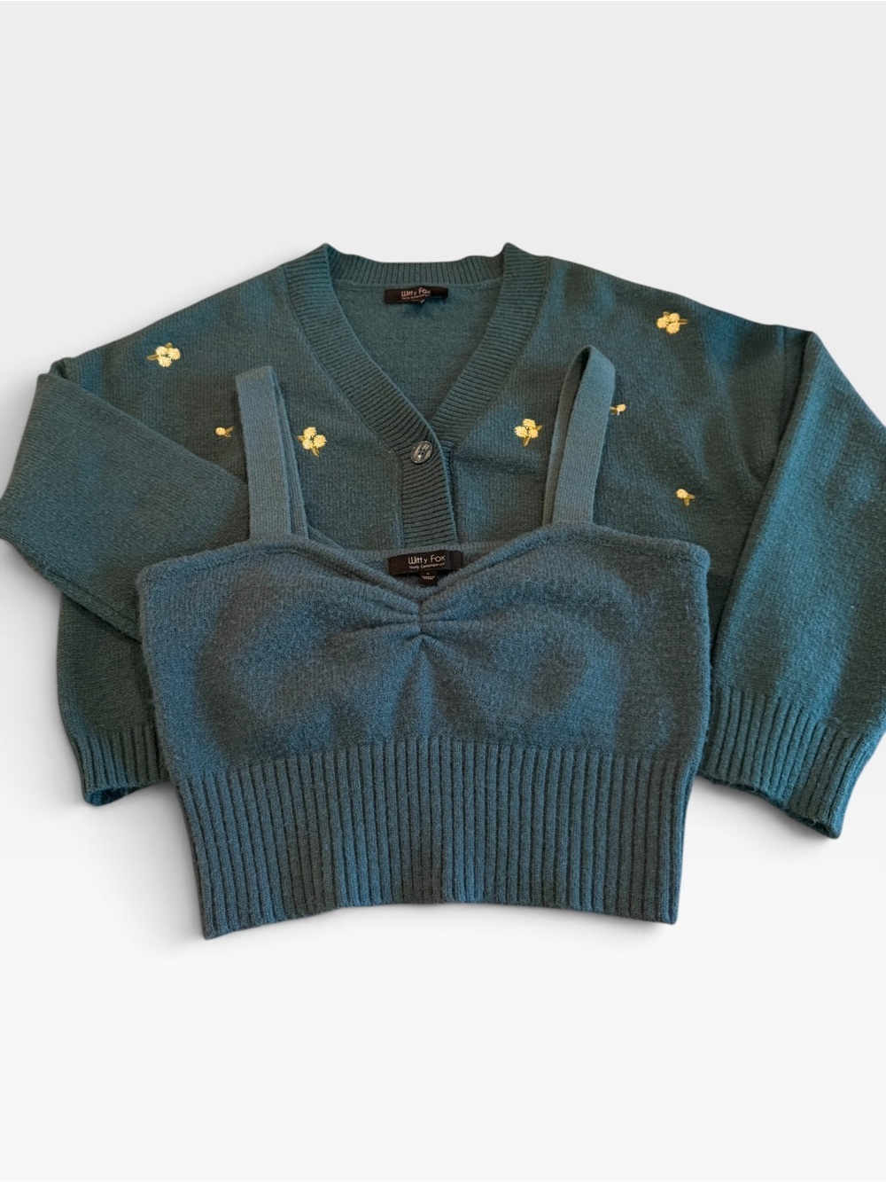 Witty Fox Green Knit Cardigan and Cropped Tank Set
